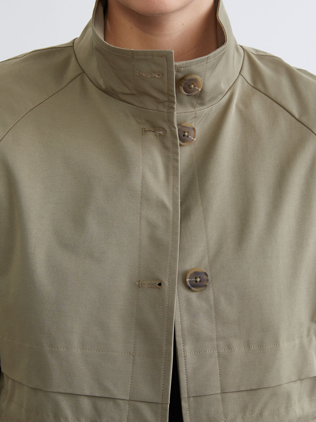 Haki Dik Yaka Kadın Trençkot-2