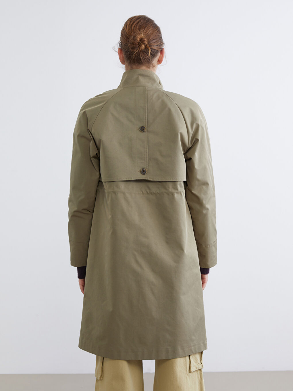 Haki Dik Yaka Kadın Trençkot-3