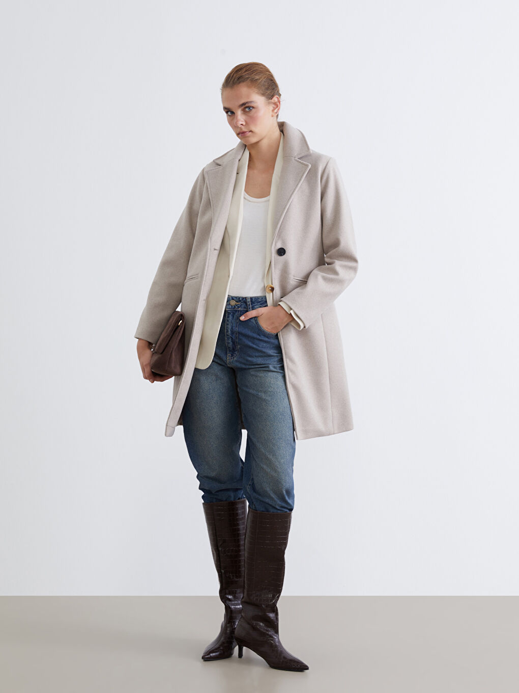 Женщины Бежевый Пальто из смеси шерсти-1