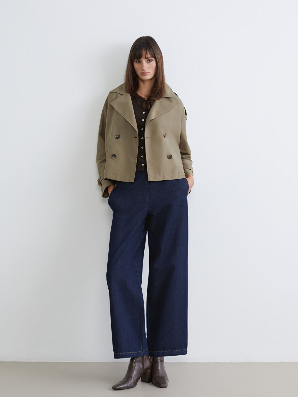 Haki Kruvaze Yaka Oversize Kadın Trençkot	-1