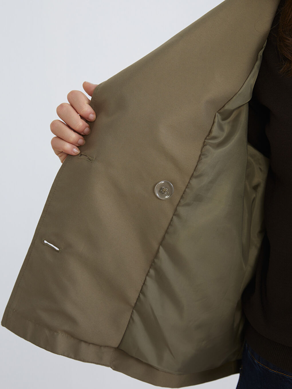 Haki Kruvaze Yaka Oversize Kadın Trençkot	-3