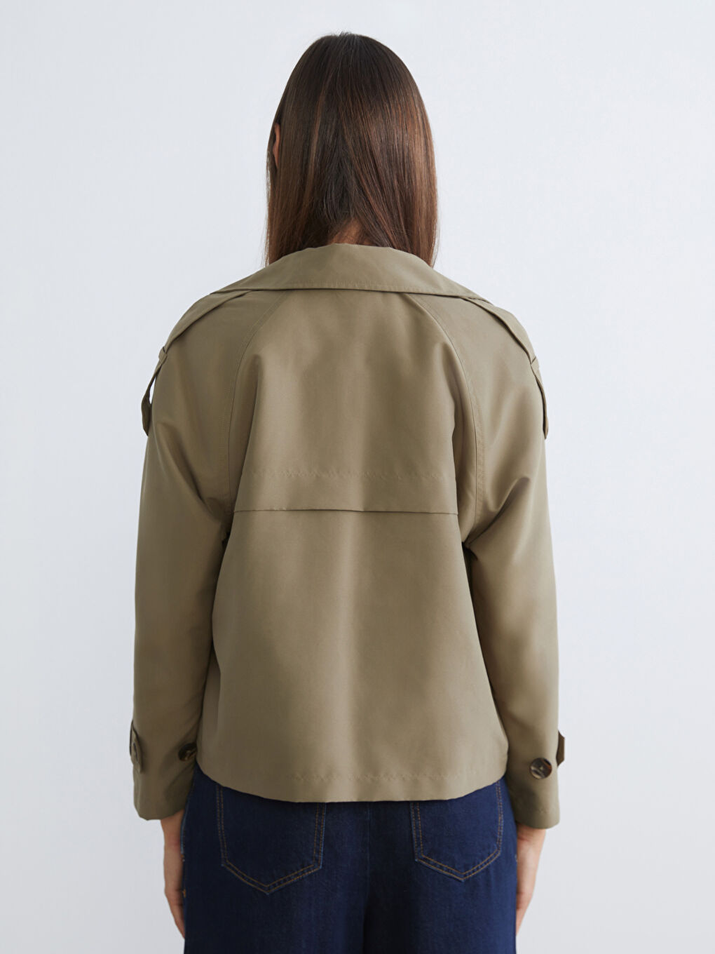 Haki Kruvaze Yaka Oversize Kadın Trençkot	-4