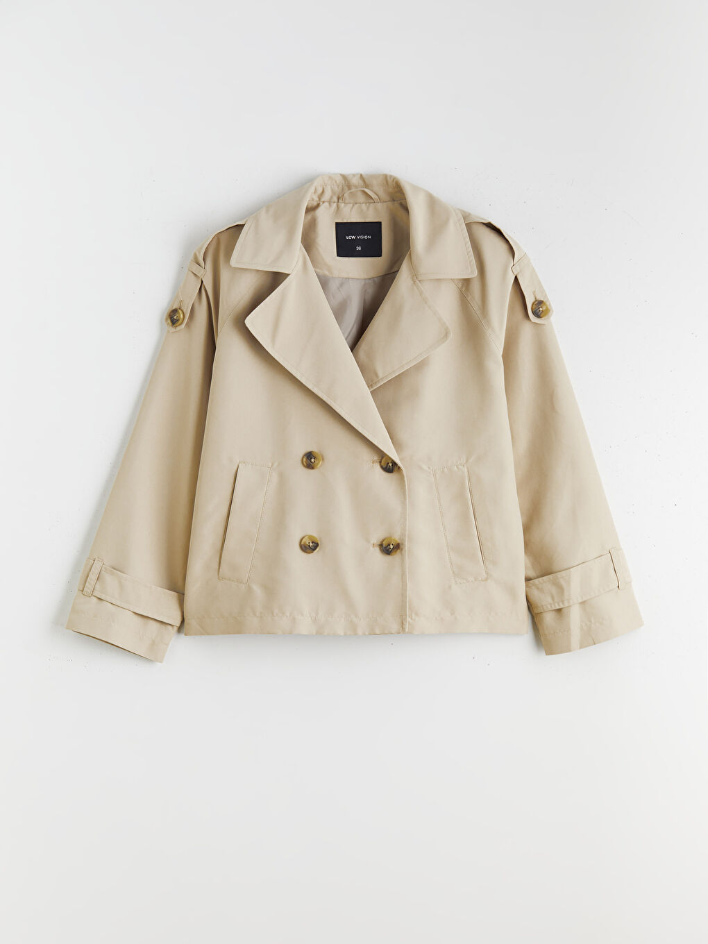 Bej Kruvaze Yaka Oversize Kadın Trençkot-5