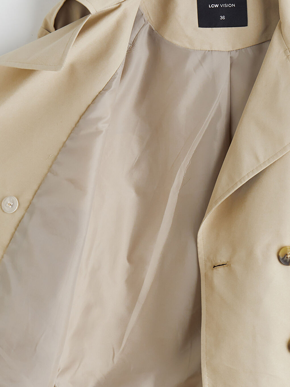 Bej Kruvaze Yaka Oversize Kadın Trençkot-6