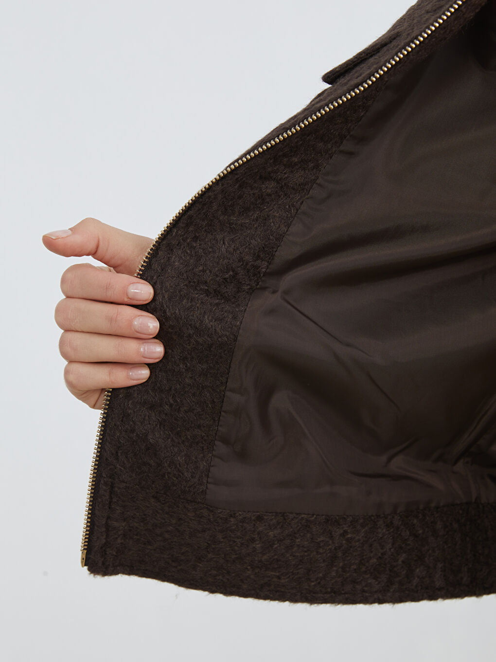 Kahverengi Gömlek Yaka Kadın Kaşe Ceket	-3