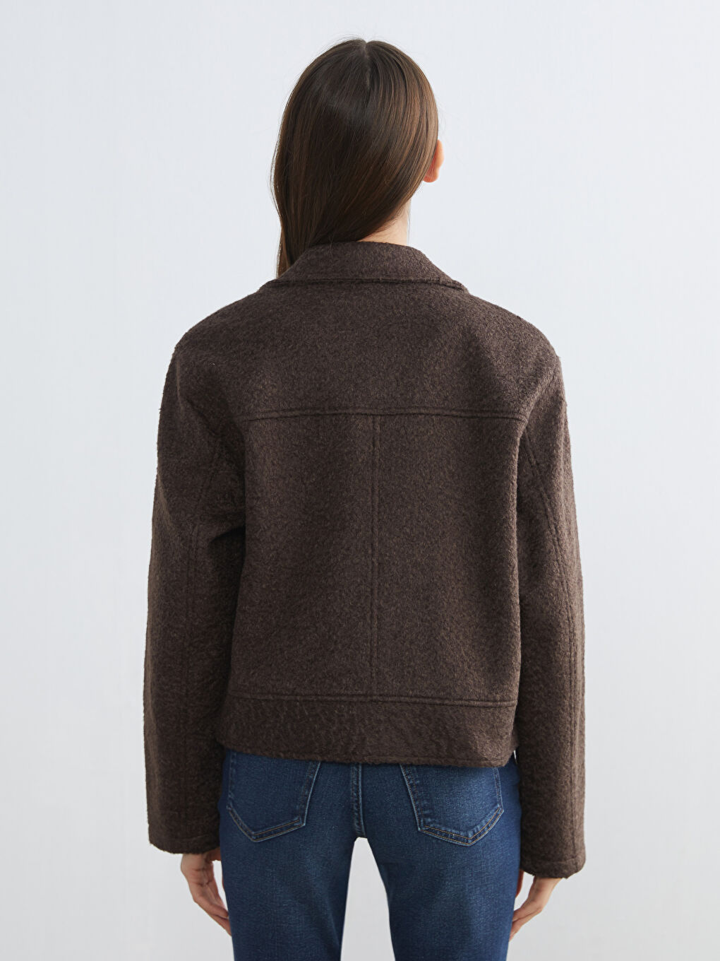Kahverengi Gömlek Yaka Kadın Kaşe Ceket	-4