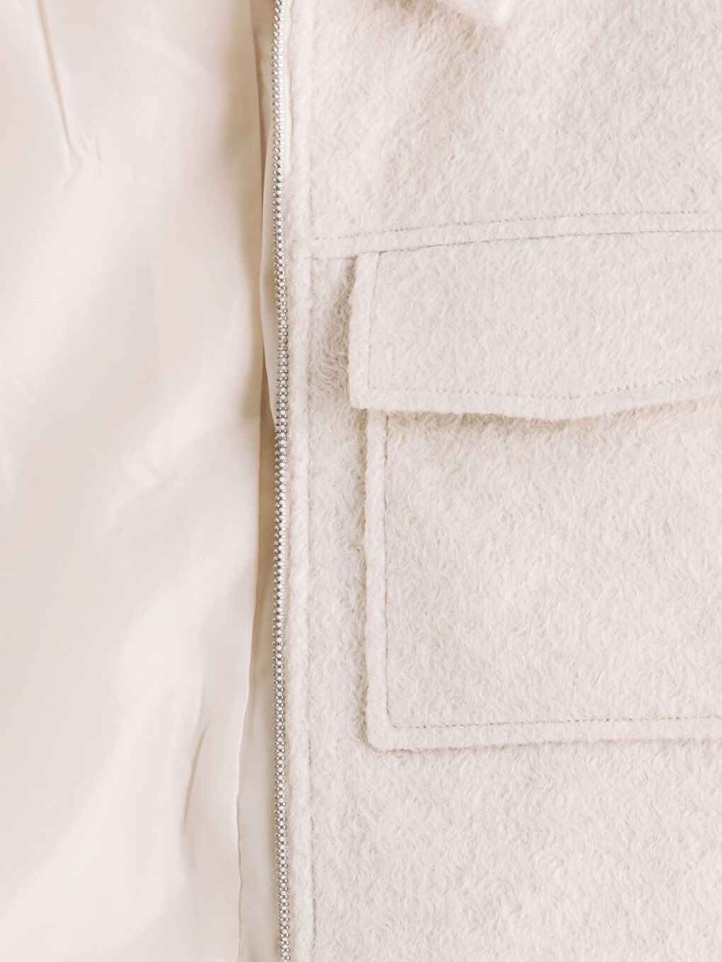 Ekru Gömlek Yaka Kadın Kaşe Ceket-6