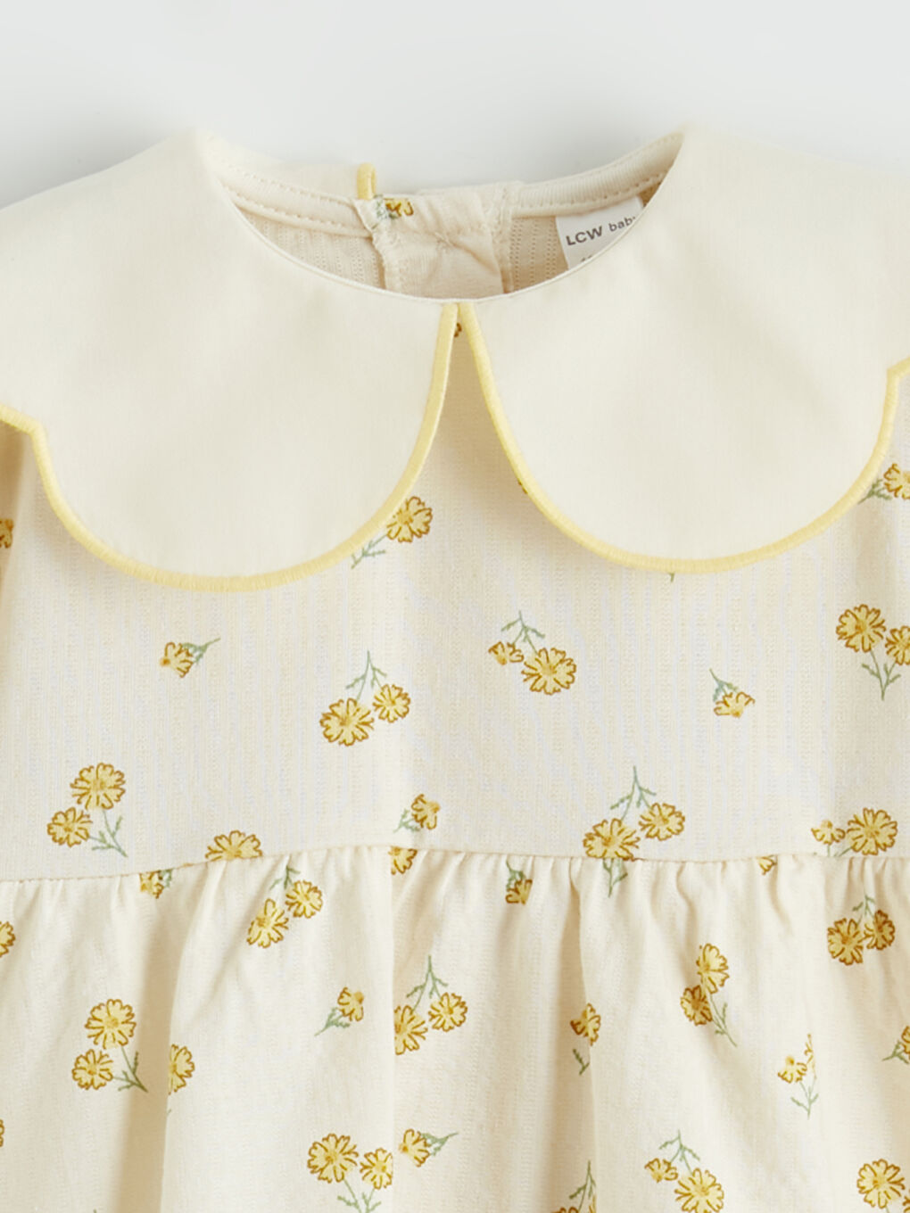 Ekru Bebe Yaka Çiçek Desenli Kız Bebek Elbise-1