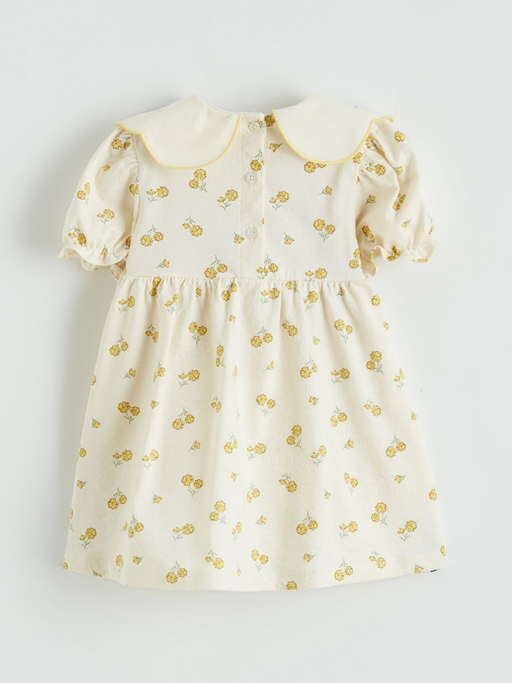 Ekru Bebe Yaka Çiçek Desenli Kız Bebek Elbise-2