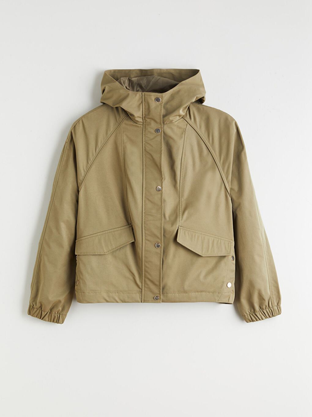 Haki Kapüşonlu Oversize Kadın Yağmurluk-5