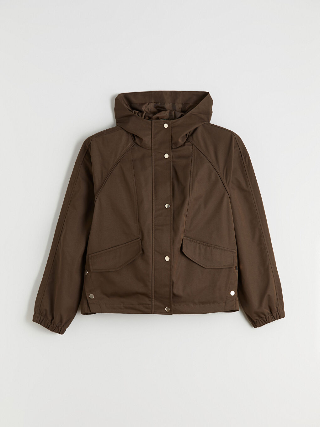 Kahverengi Kapüşonlu Oversize Kadın Yağmurluk-6