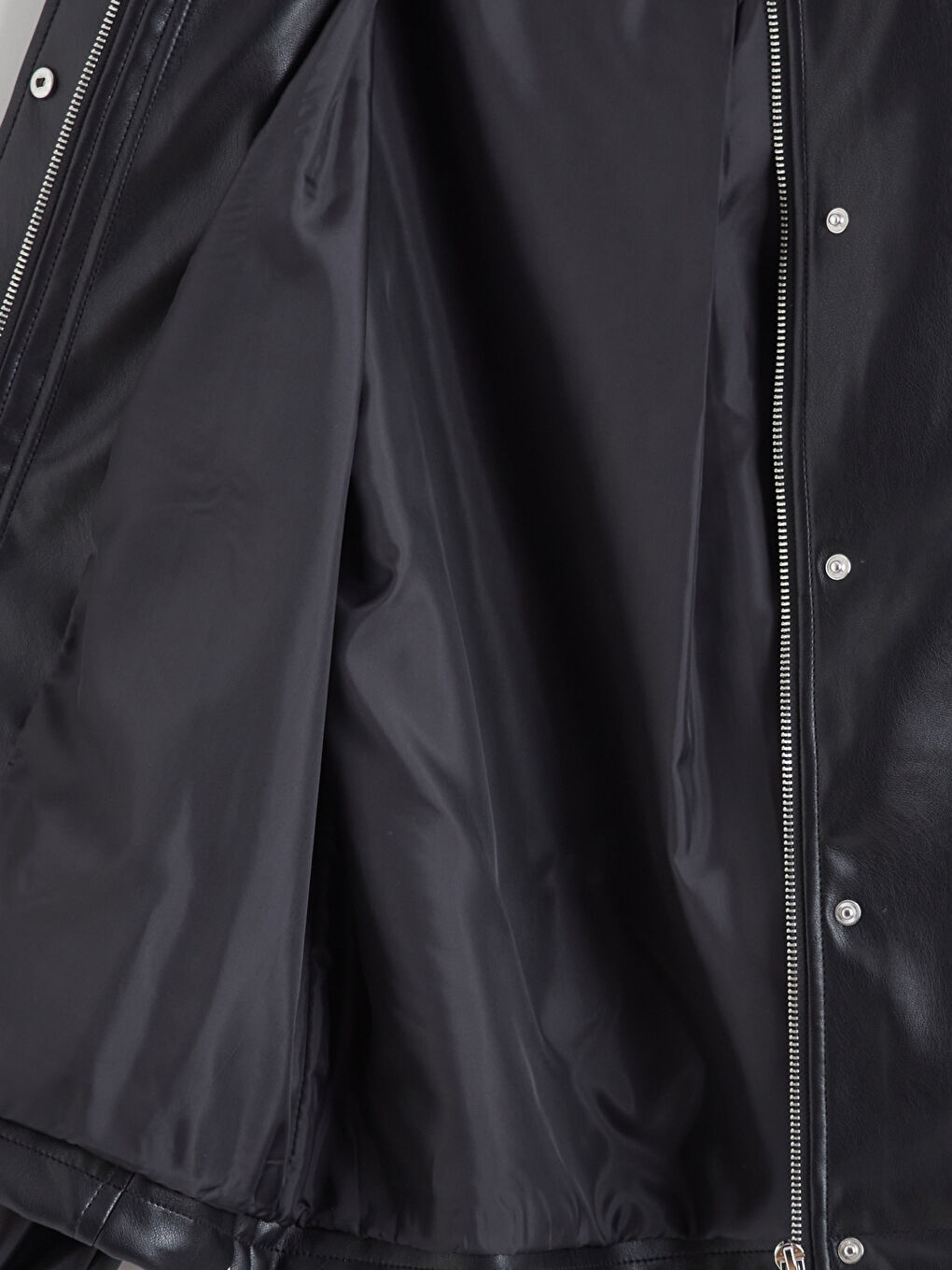 Siyah Gömlek Yaka Oversize Kadın Deri Görünümlü Ceket-6