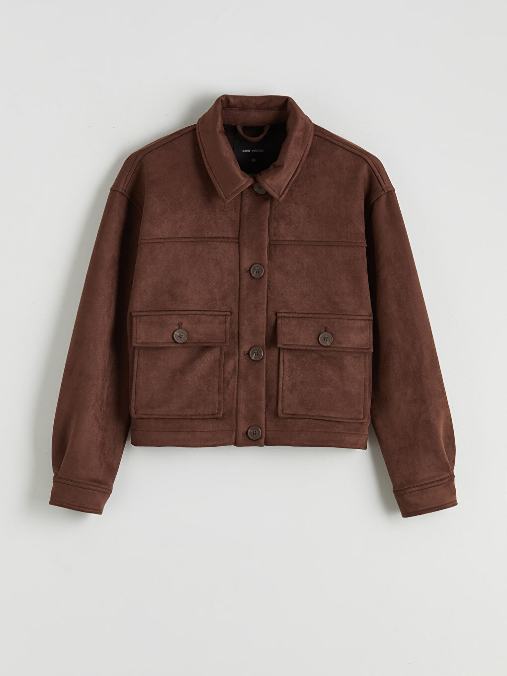 Kahverengi Gömlek Yaka Süet Görünümlü Kadın Ceket-5