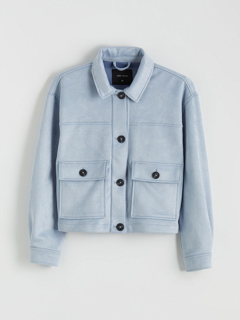 Mavi Gömlek Yaka Süet Görünümlü Kadın Ceket-6
