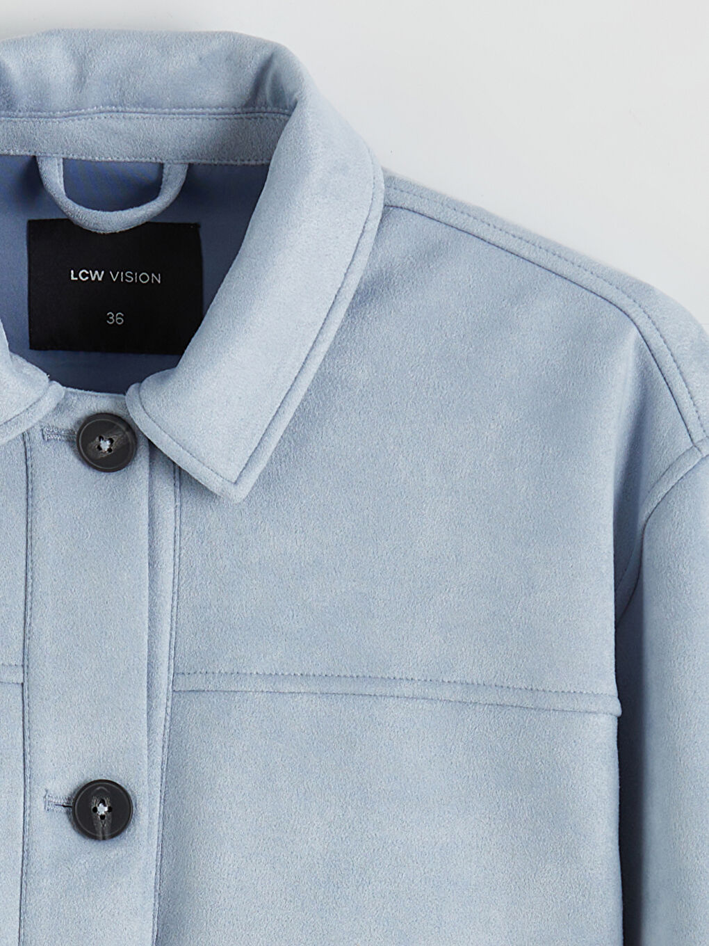 Mavi Gömlek Yaka Süet Görünümlü Kadın Ceket-7