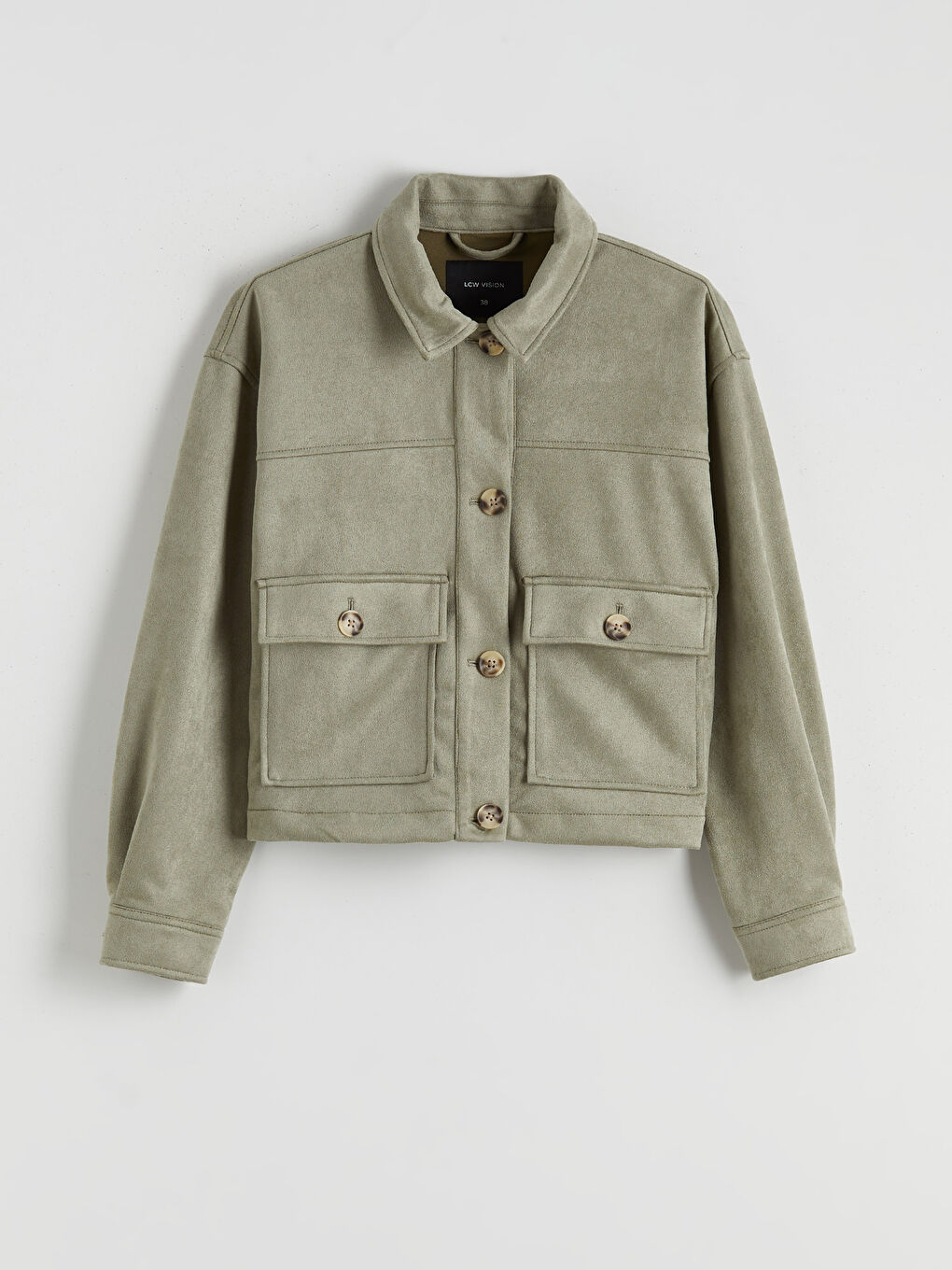 Yeşil Gömlek Yaka Süet Görünümlü Kadın Ceket-5