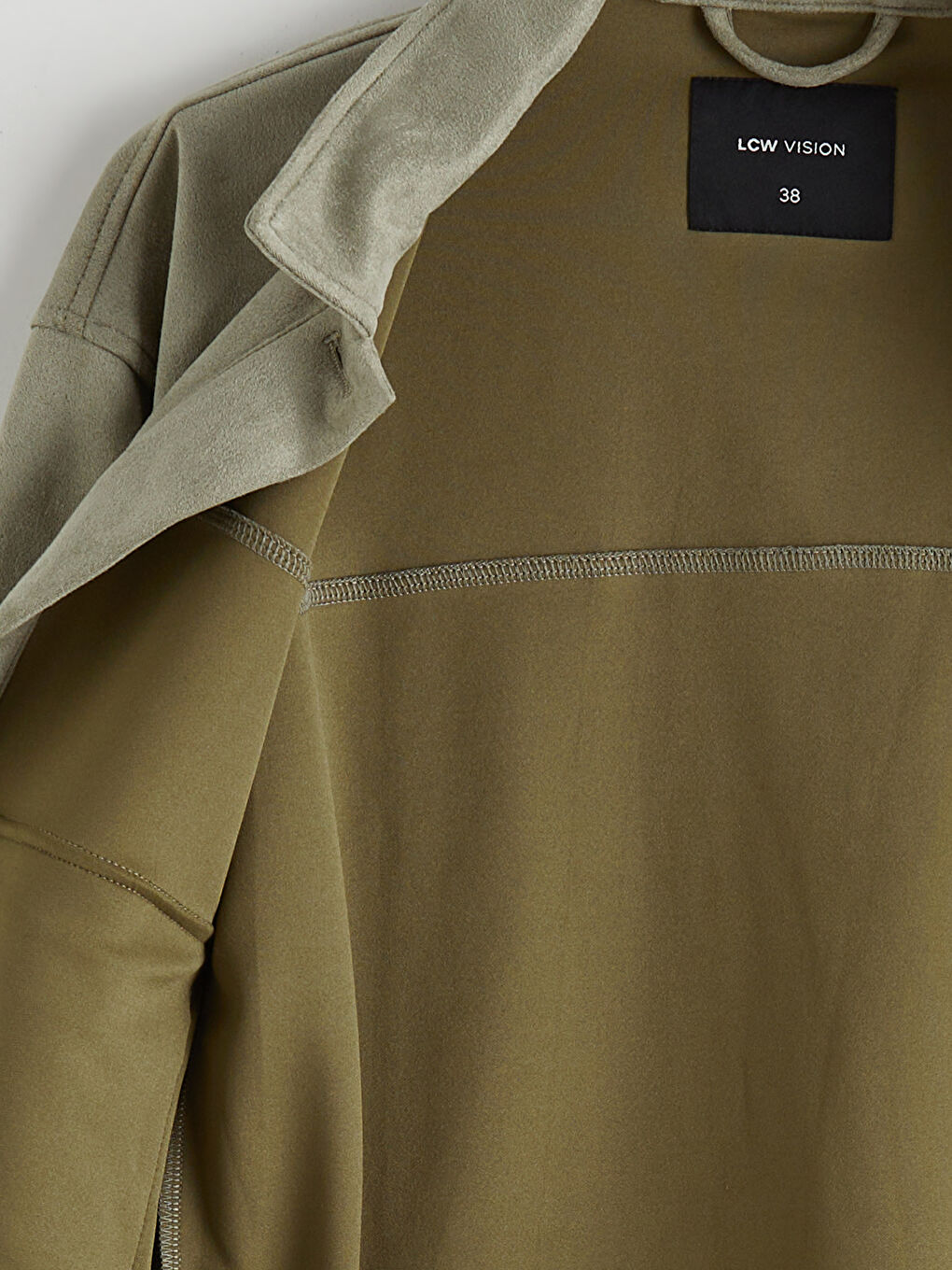 Yeşil Gömlek Yaka Süet Görünümlü Kadın Ceket-6