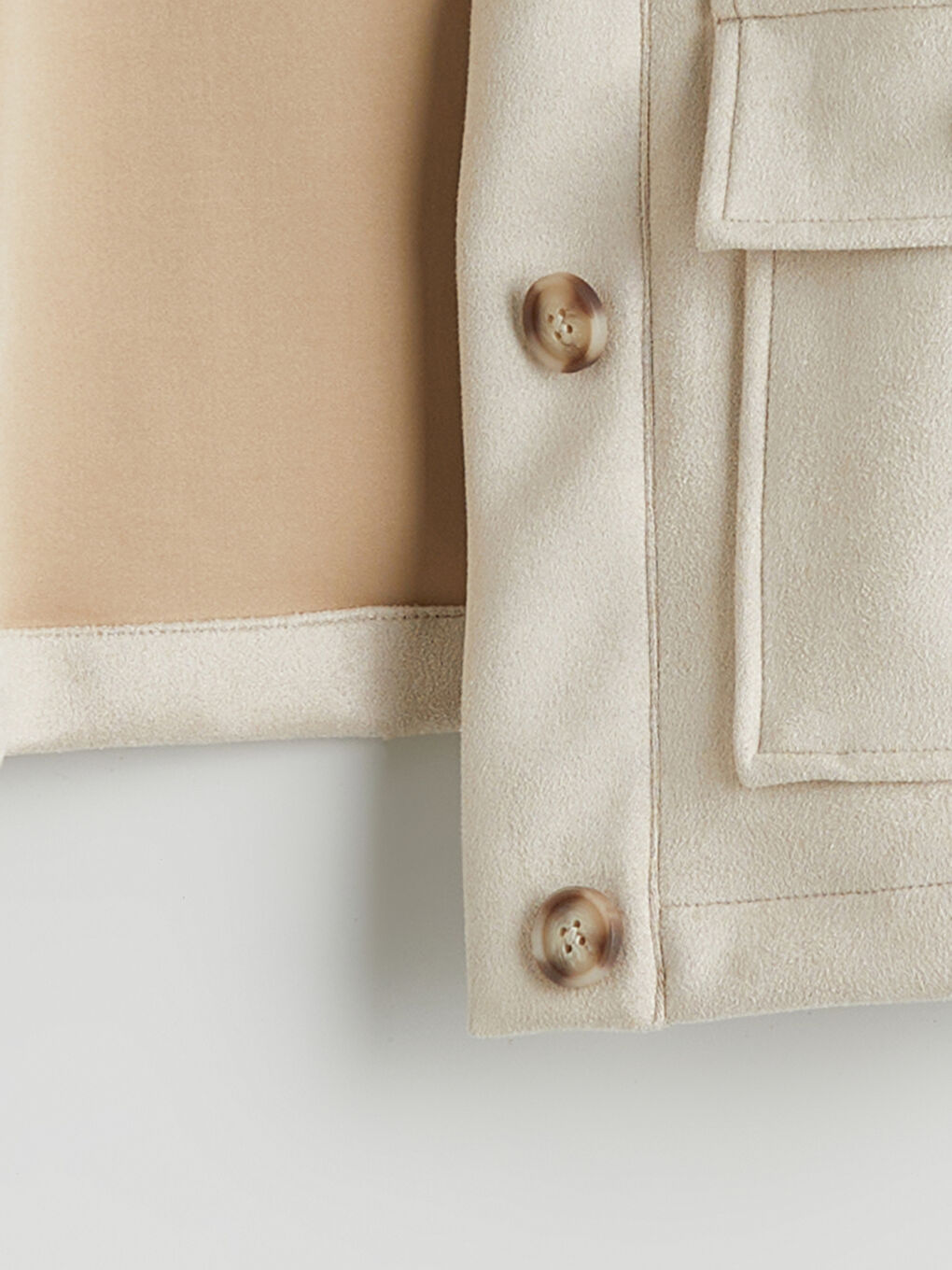 Bej Gömlek Yaka Süet Görünümlü Kadın Ceket-5