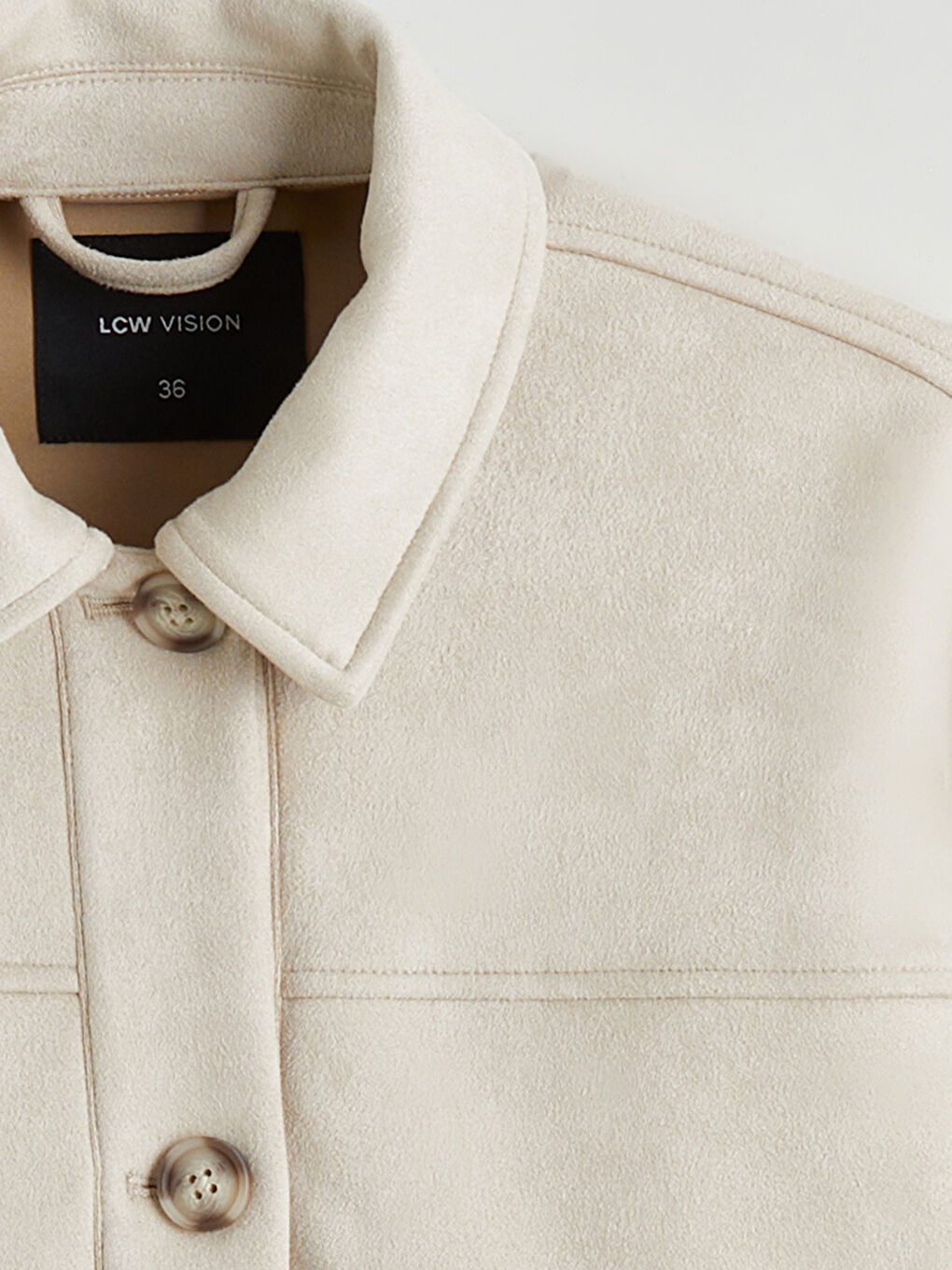 Bej Gömlek Yaka Süet Görünümlü Kadın Ceket-6