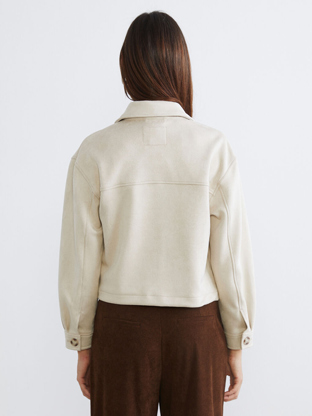 Bej Gömlek Yaka Süet Görünümlü Kadın Ceket-3