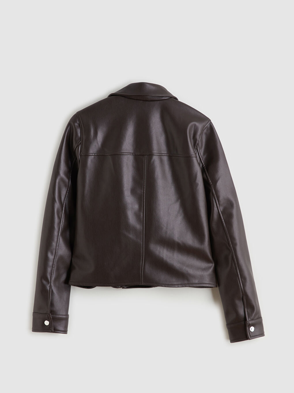 Kahverengi Biker Yaka Kadın Deri Görünümlü Ceket-6