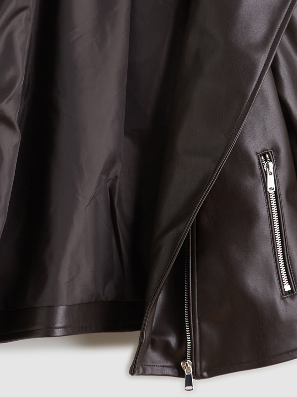 Kahverengi Biker Yaka Kadın Deri Görünümlü Ceket-7