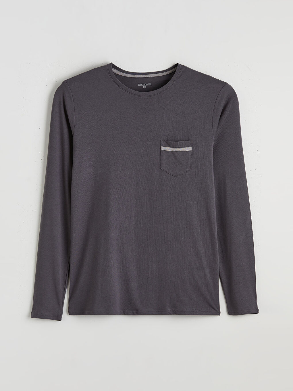 Gri Bisiklet Yaka Uzun Kollu Erkek Pijama Üst-4