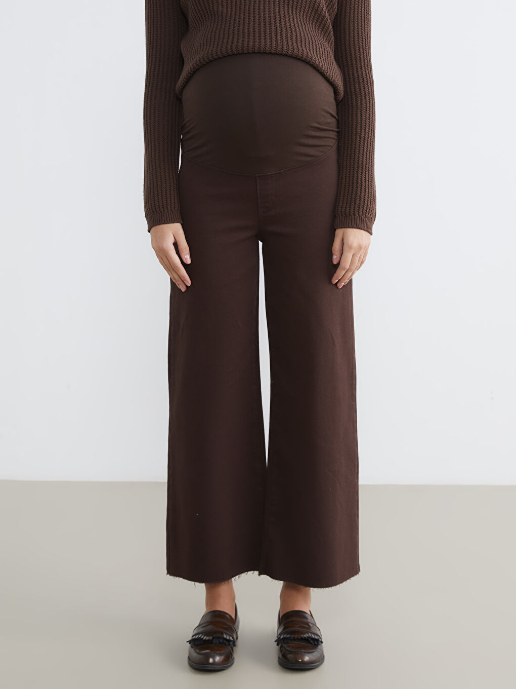 Kahverengi Karın Panelli Straight Fit Hamile Jean Pantolon-1