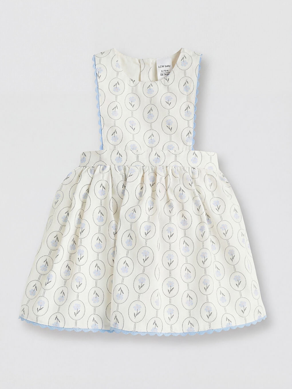 Ekru Desenli Kız Bebek Poplin Elbise-1