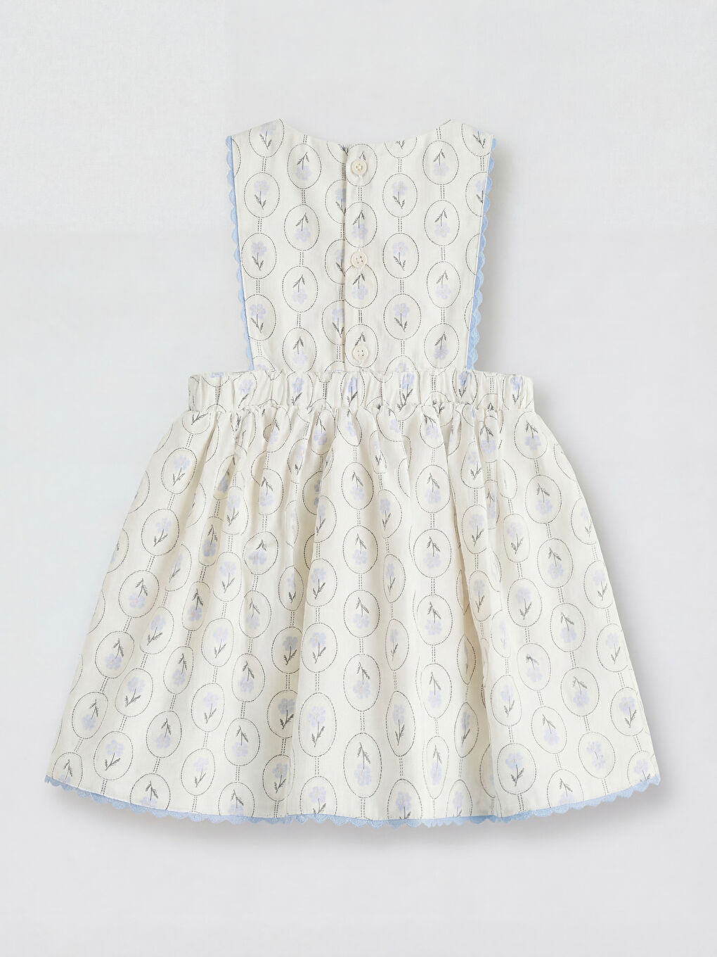 Ekru Desenli Kız Bebek Poplin Elbise-2