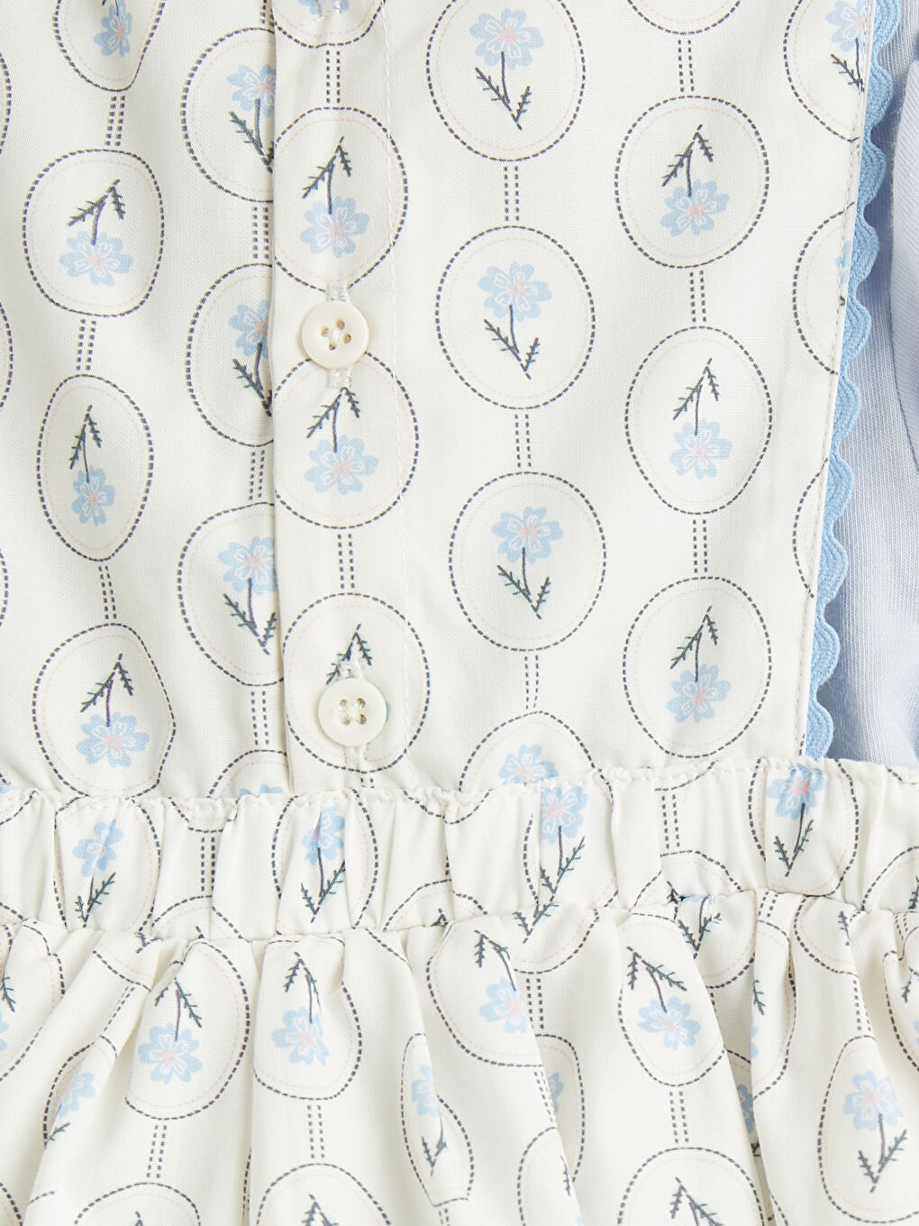 Ekru Desenli Kız Bebek Poplin Elbise-5