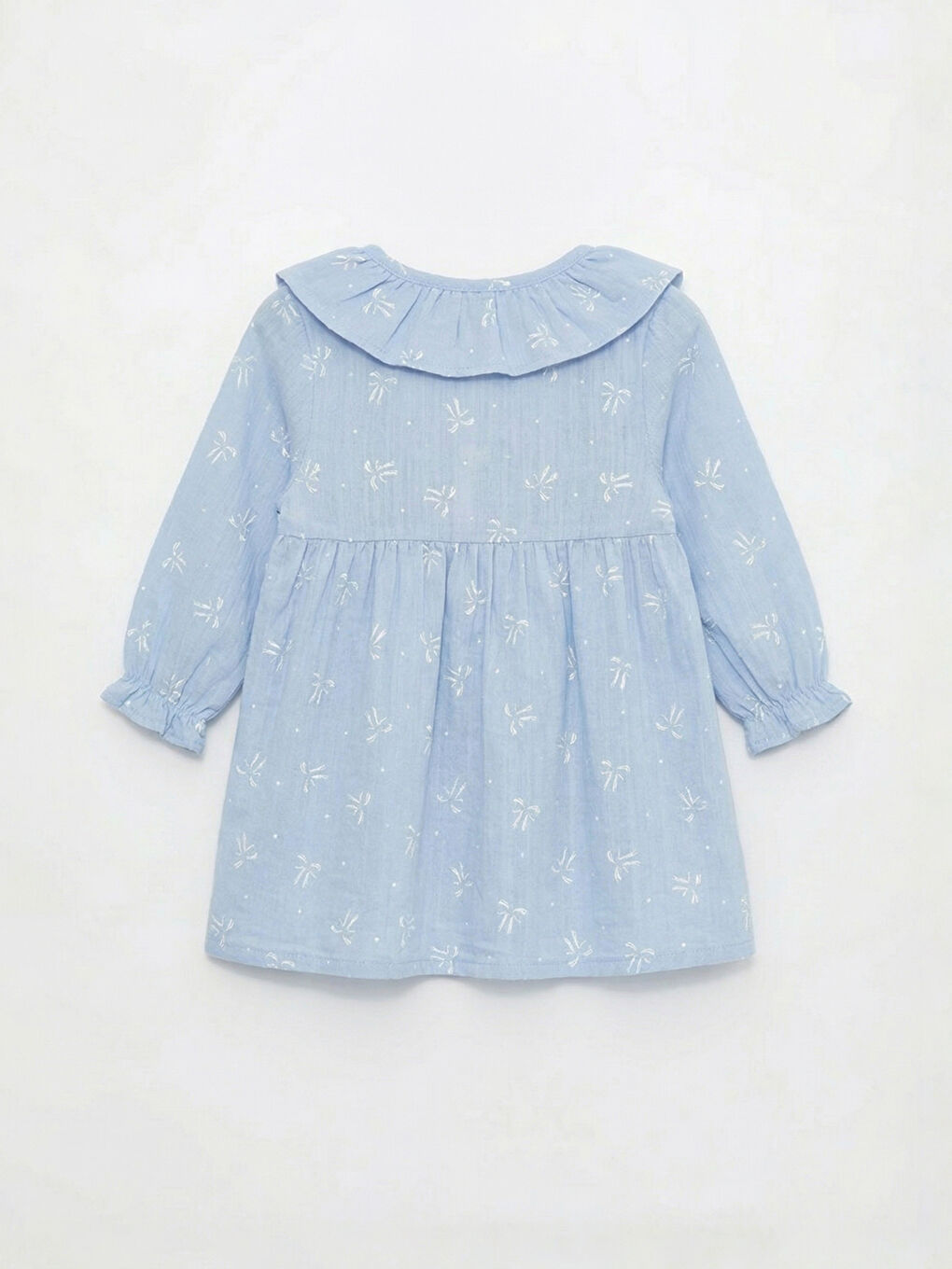 Mavi Fırfırlı Bebe Yaka Desenli Kız Bebek Elbise-1
