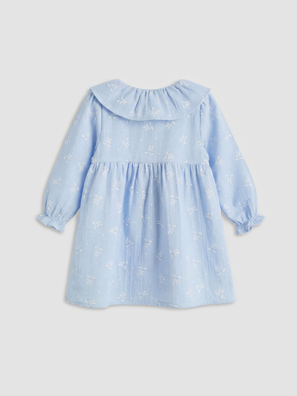 Mavi Fırfırlı Bebe Yaka Desenli Kız Bebek Elbise-1