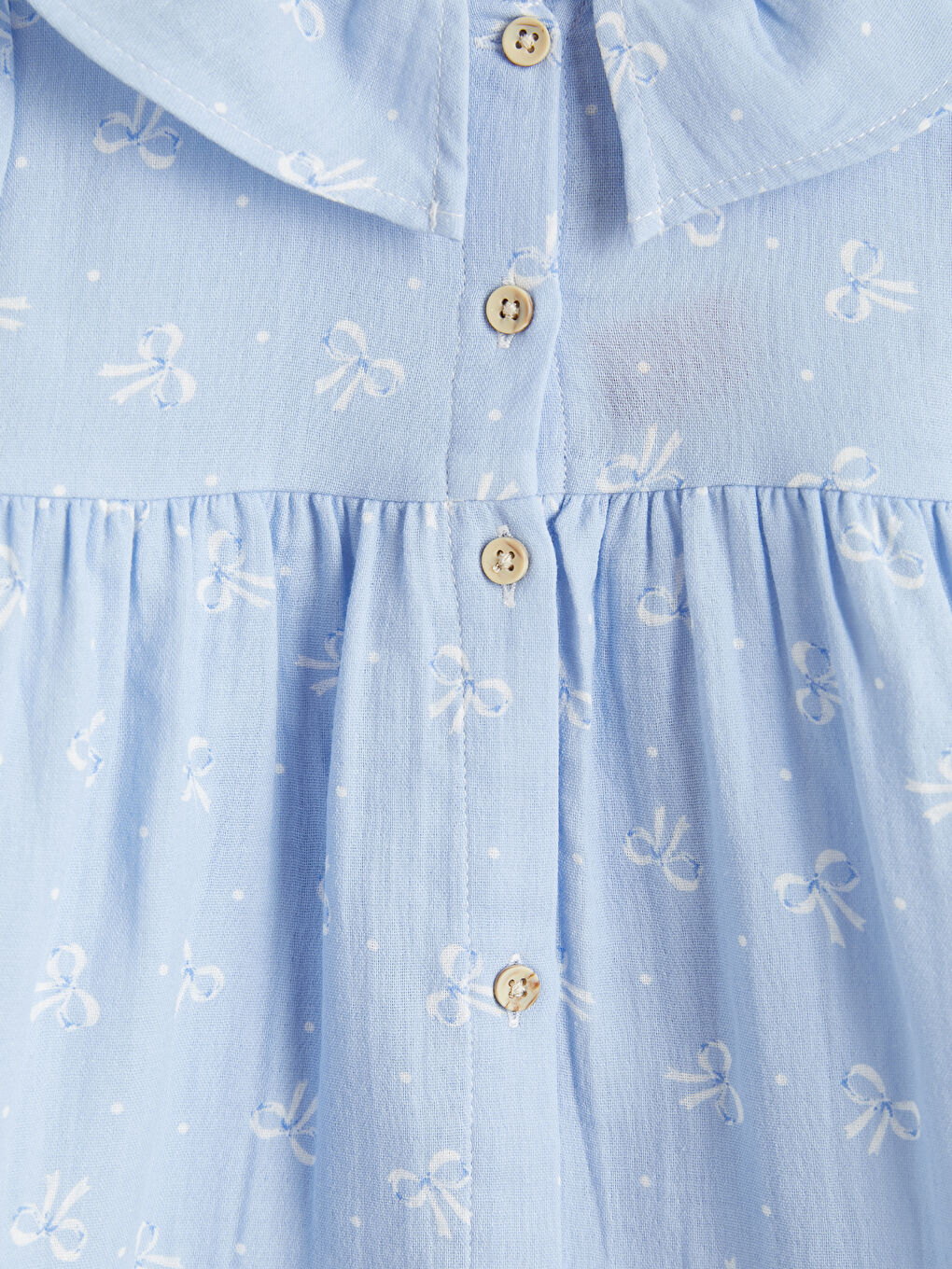 Mavi Fırfırlı Bebe Yaka Desenli Kız Bebek Elbise-2