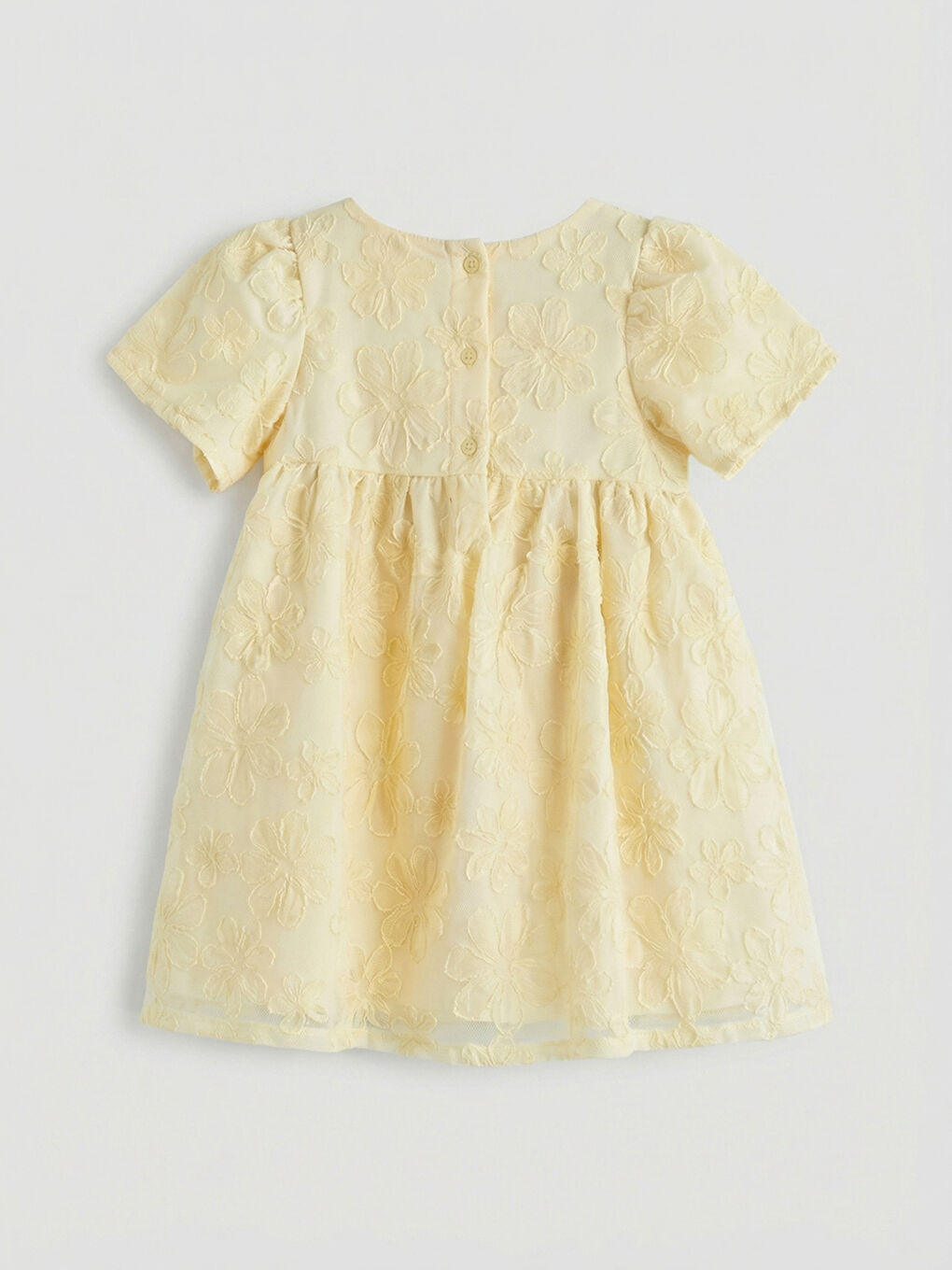 Sarı Çiçek Nakışlı Kız Bebek Fırfırlı Elbise-1