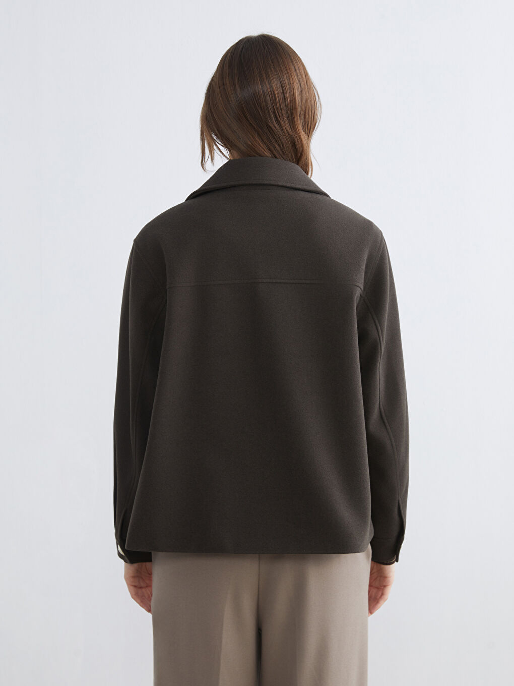 Kahverengi Gömlek Yaka Kadın Kaşe Ceket	-3