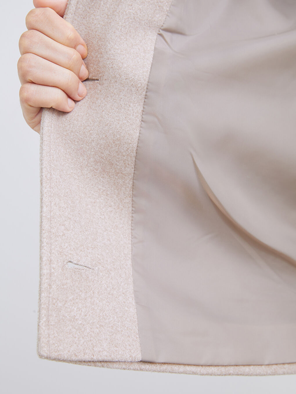 Bej Gömlek Yaka Kadın Kaşe Ceket	-3