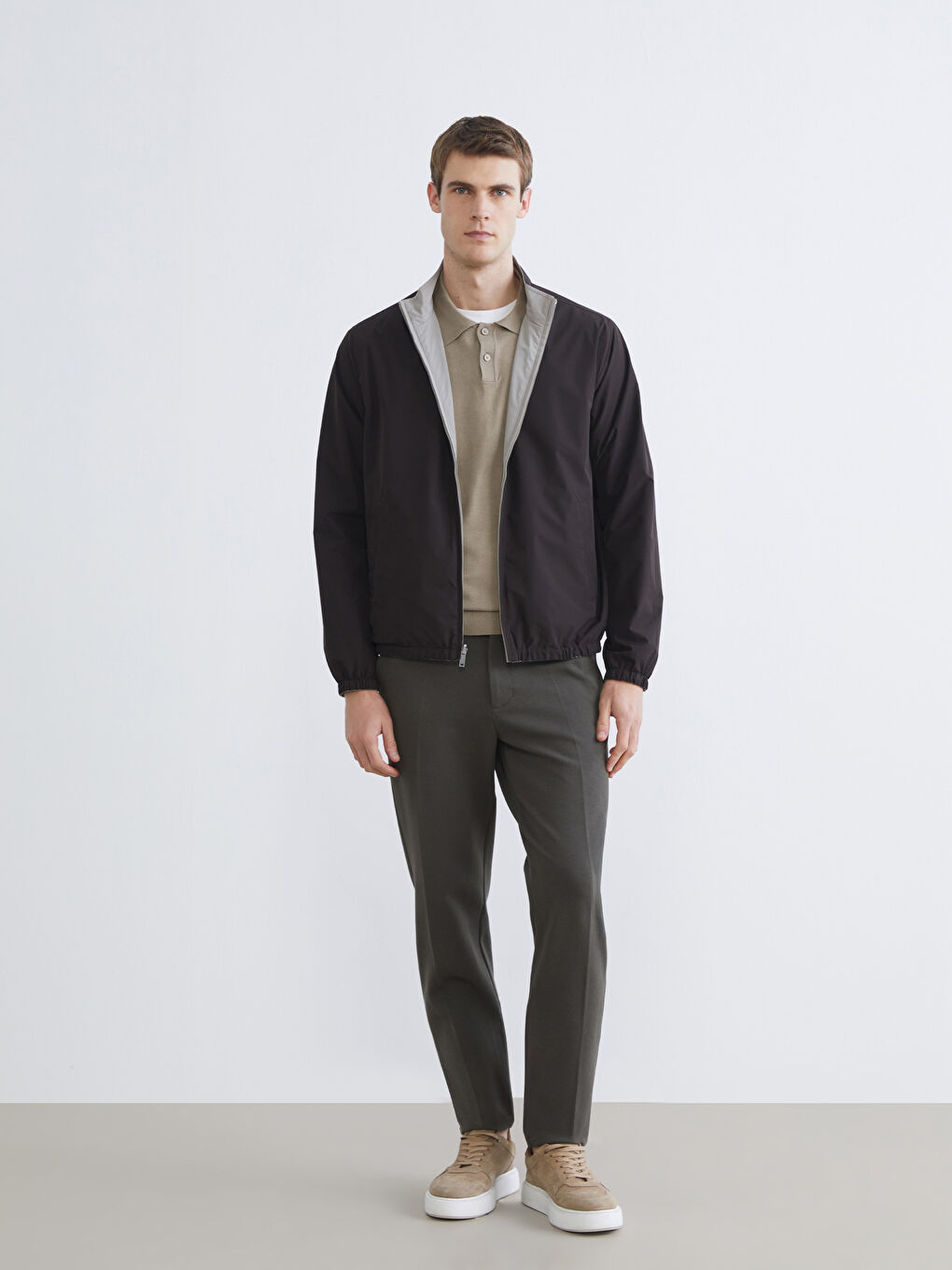 Bej Standart Kalıp Dik Yaka Erkek Mont-3