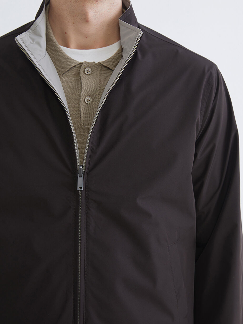 Bej Standart Kalıp Dik Yaka Erkek Mont-4