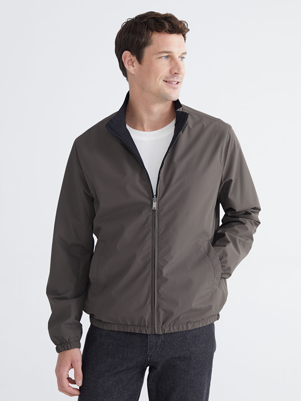 Siyah Standart Kalıp Dik Yaka Erkek Mont