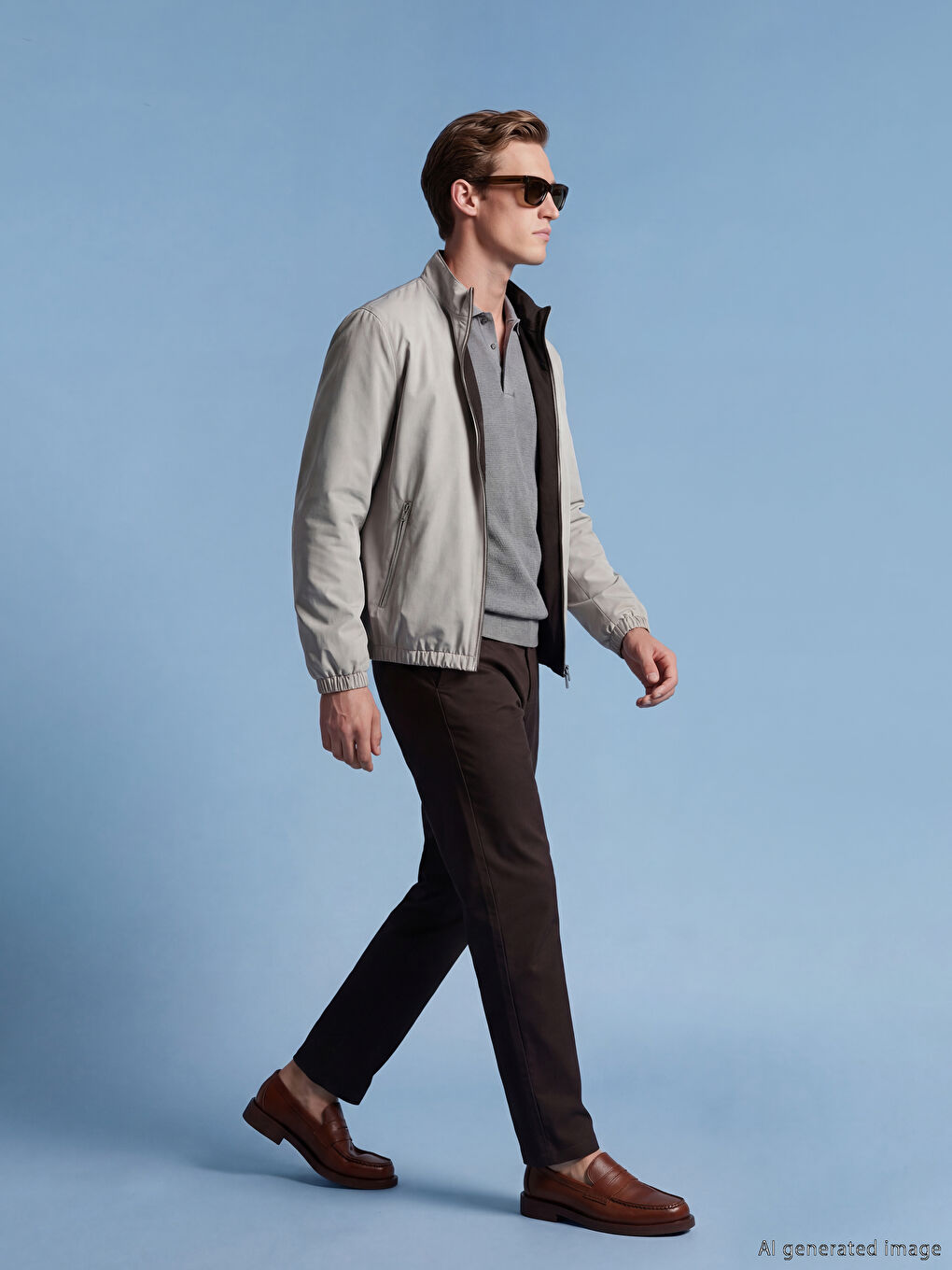 Bej Standart Kalıp Dik Yaka Erkek Mont-1