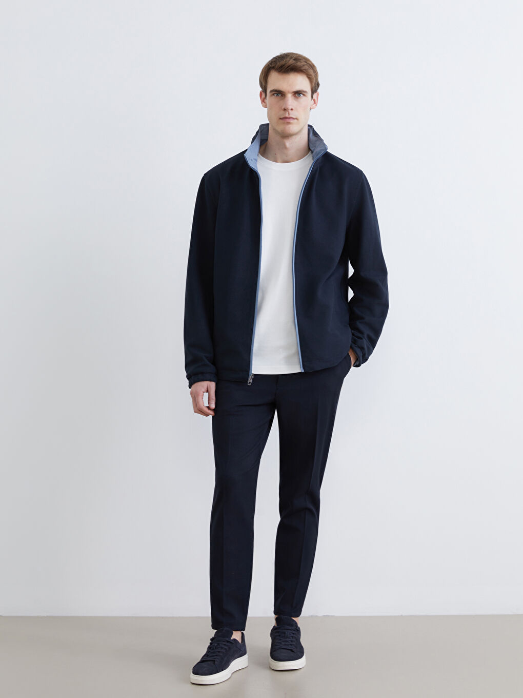 Mavi Fermuarlı Kapüşonlu Regular Fit Erkek Mont	-2