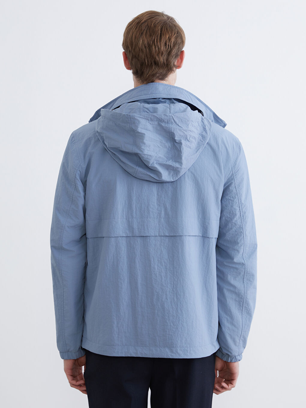 Mavi Fermuarlı Kapüşonlu Regular Fit Erkek Mont	-5