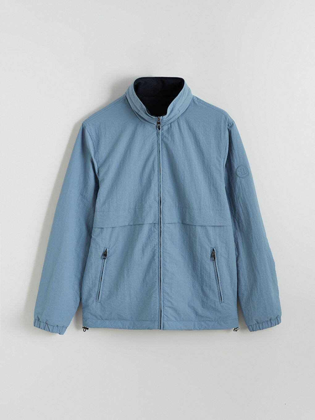 Mavi Fermuarlı Kapüşonlu Regular Fit Erkek Mont	-7