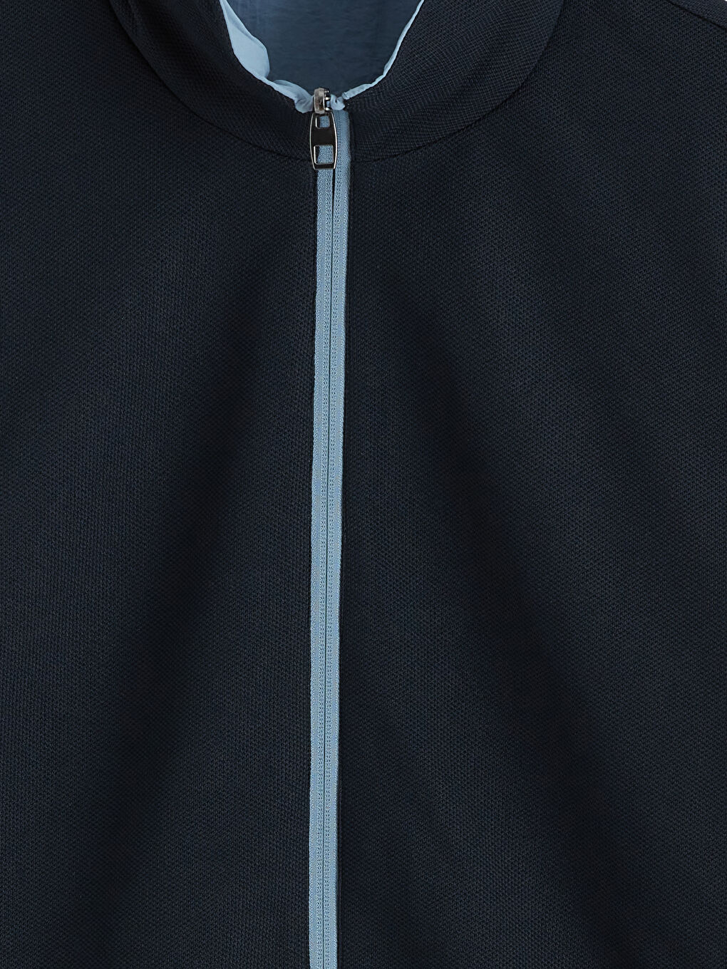 Mavi Fermuarlı Kapüşonlu Regular Fit Erkek Mont	-9