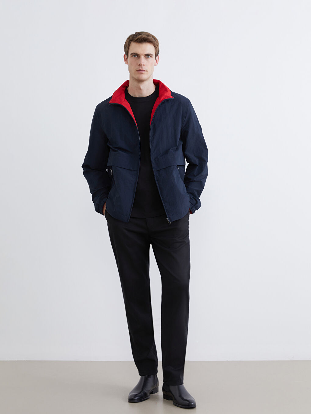 Lacivert Standart Kalıp Dik Yakalı Erkek Mont-2