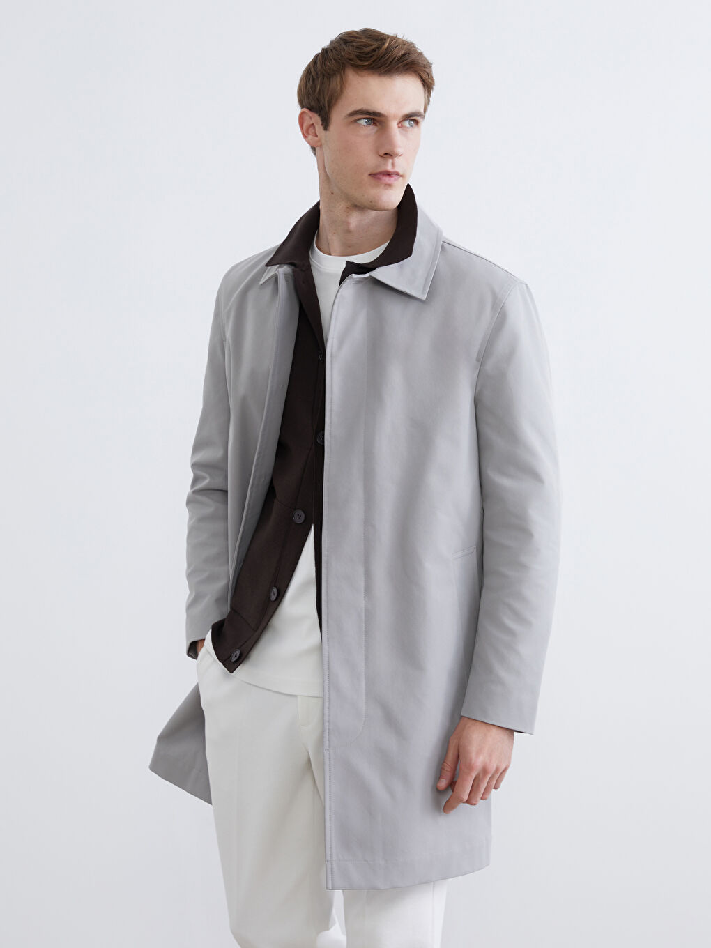 Bej Standart Kalıp Erkek Trençkot-2