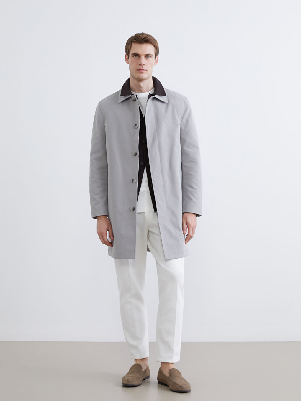 Bej Standart Kalıp Erkek Trençkot-3