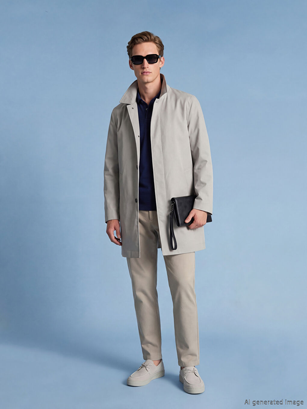 Bej Standart Kalıp Erkek Trençkot-1