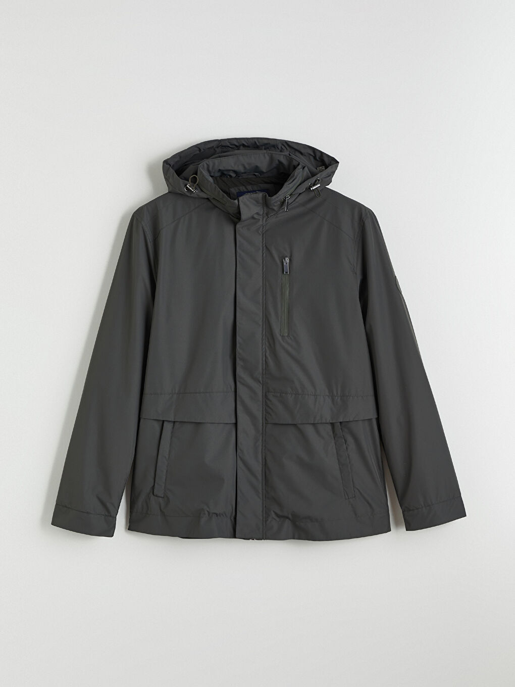 Haki Standart Kalıp Kapüşonlu Erkek Mont-5